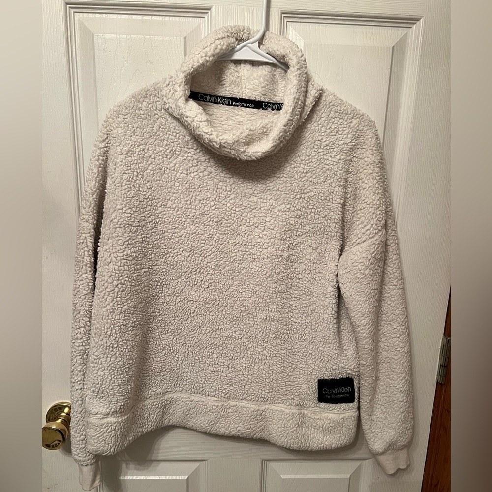 Calvin Klein Womens M Pullover Long Sleeve Cowl Neck Sweater Cream Classic